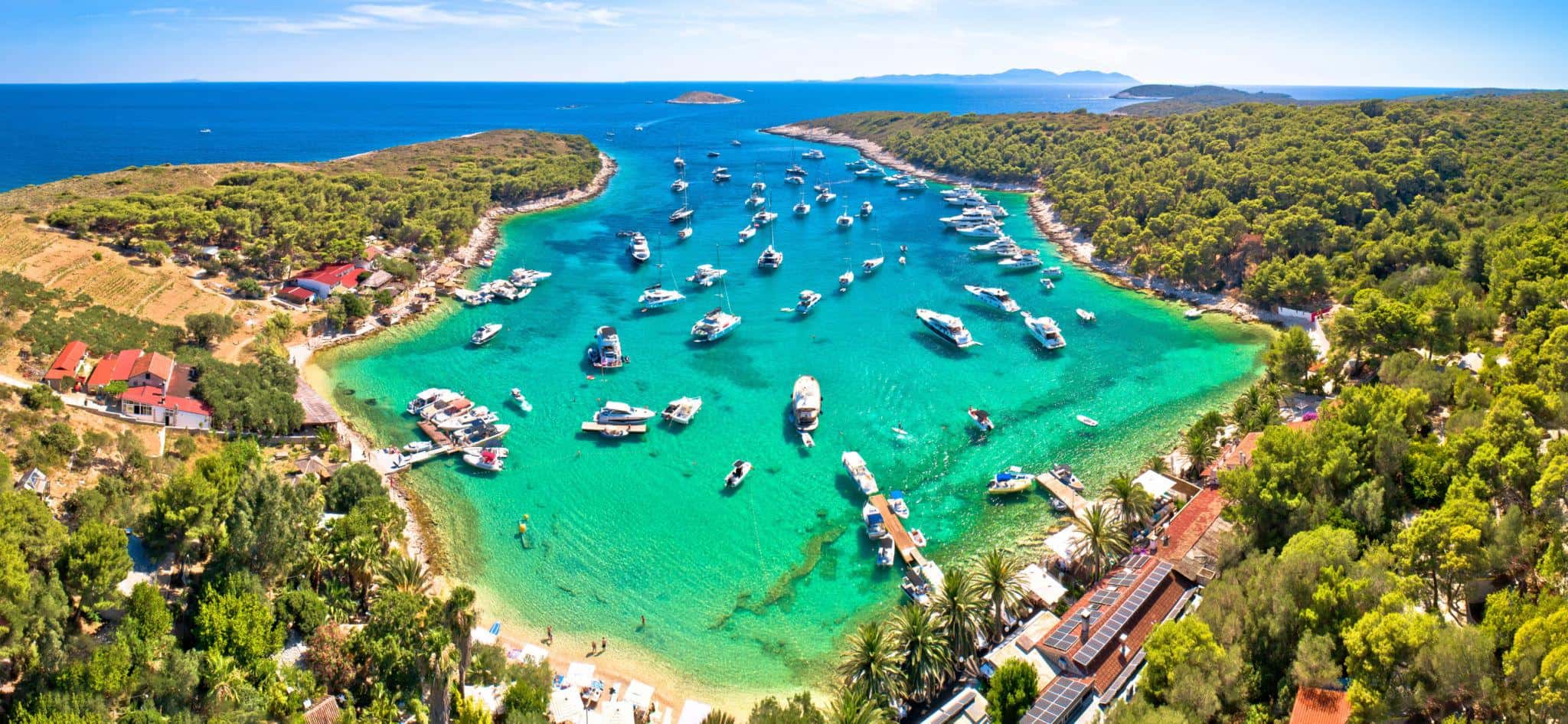 Palmizana bay in the Pakleni Islands with turquoise sea and pine trees